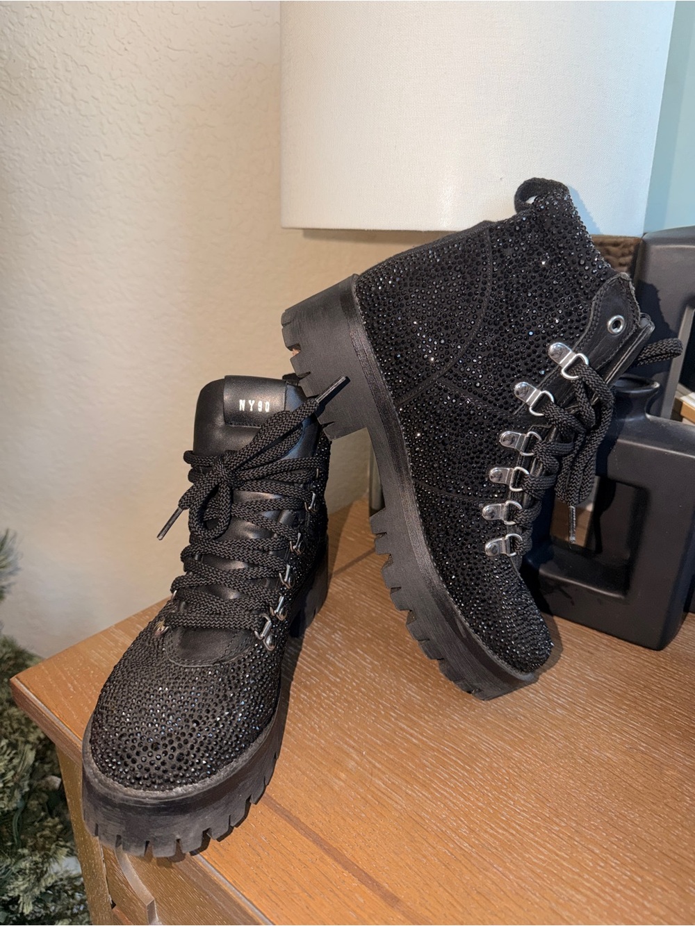 Steve Madden Black Sparkle Combat Boots